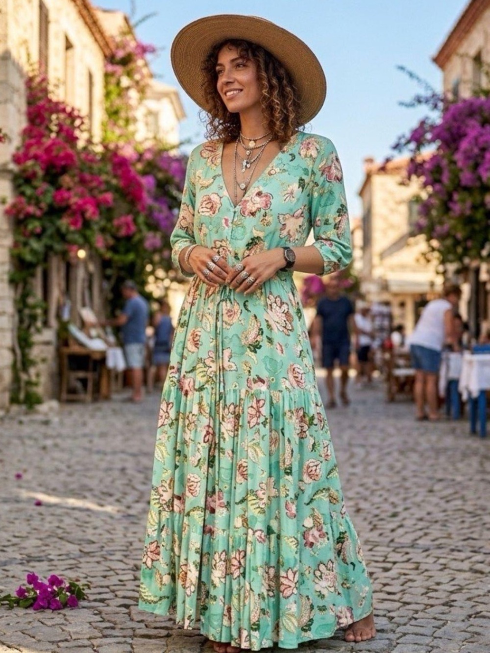 Anthropologie Sunday Mi Amor Boho Chic Floral Tiered Maxi Dress Cottagecore M
